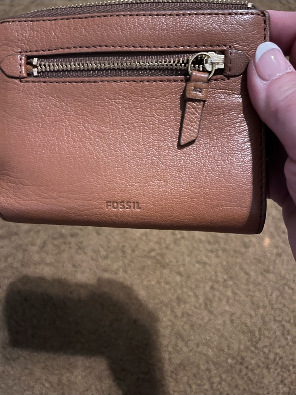 Fossil Brown Leather Zip Wallet with Exterior Pocket